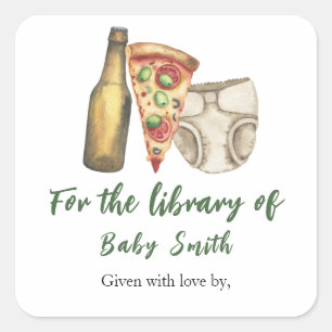 Adesivo Quadrado Pizza, Brews e Fraldas - para a biblioteca de