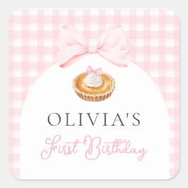 Adesivo Quadrado Pizza Cutie Rosa Primeiro Aniversário