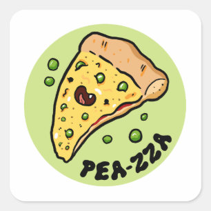 Adesivo Quadrado Pizza de Pea-zza Cuta Pizza Vegetal Pun Sticker