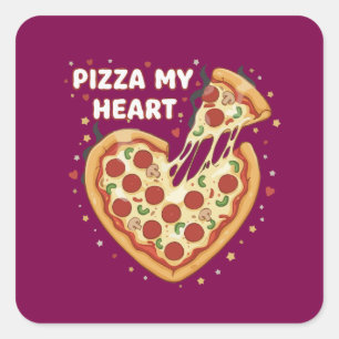 Adesivo Quadrado Pizza Engraçada Meu Coração Pun Comida Romântica