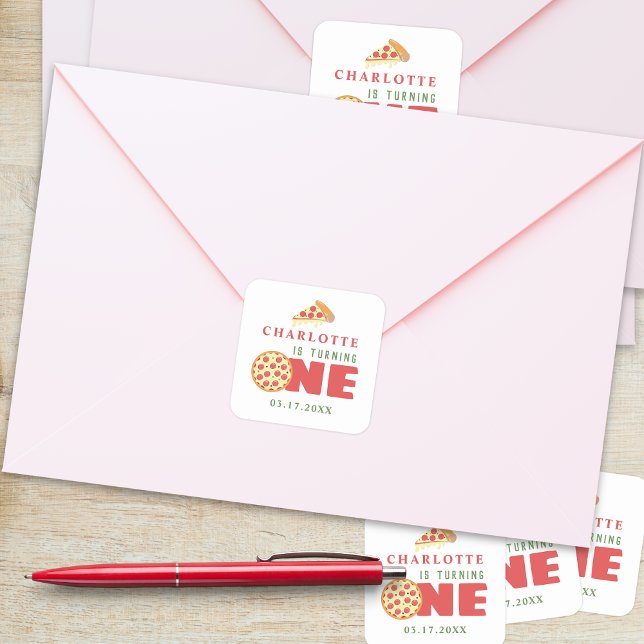 Adesivo Quadrado Pizza Mínima Moderna Personalizada para Primeira F (Criador carregado)