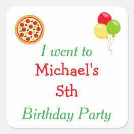 Adesivo Quadrado Pizza Party Birthday 'Eu fui para