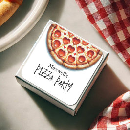 Adesivo Quadrado Pizza Personalizada Pizza Party Birthday Stickers