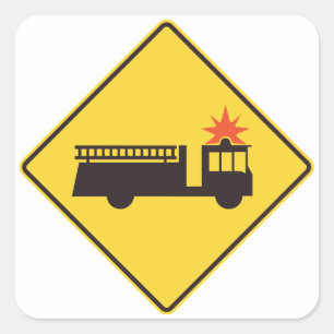 Adesivo Quadrado Placa de Advertência de Caminhão de Bombeiros Amar