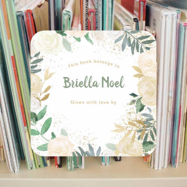 Adesivo Quadrado Placa de Chá de fraldas de Garota Floral Dourada b (Criador carregado)