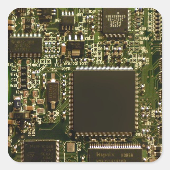 Adesivo Quadrado Placa de Circuito Verde Macro | Foto de PCB (Frente)