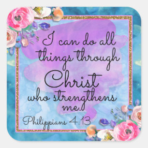 Adesivo Quadrado Placa de Cristo de Escritura Floral de Watercolor