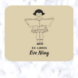 Adesivo Quadrado Placa de Leitura de Menina Vintage Editável