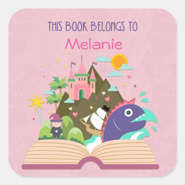 Adesivo Quadrado Placa de madeira, cor-de-rosa (Frente)