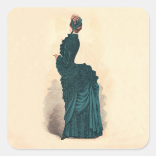 Adesivo Quadrado Placa de Moda Vitoriana Antiga: Vestido com Arrast
