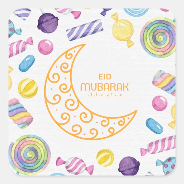 Adesivo Quadrado Placa de padrão Eid Mubarak (Frente)