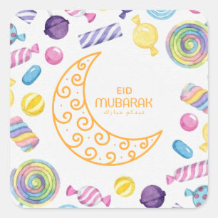 Adesivo Quadrado Placa de padrão Eid Mubarak