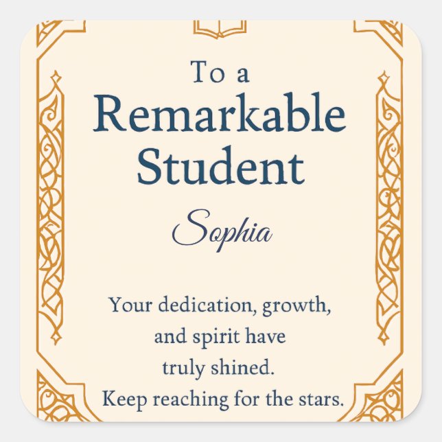 Adesivo Quadrado Placa de Parabéns Elegante para um travamento notá (Frente)