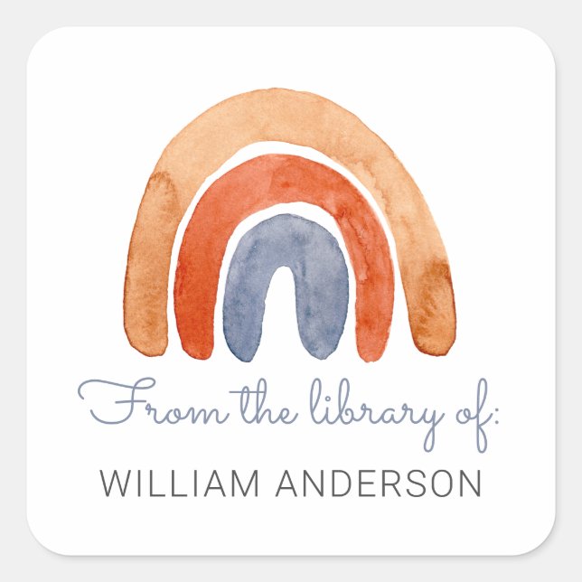 Adesivo Quadrado Placa de Reserva Personalizada do Arco-Íris (Frente)