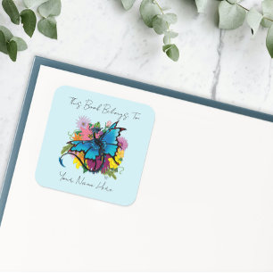 Adesivo Quadrado Placa de segurança das flores azuis do dragão