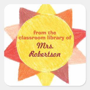 Adesivo Quadrado Placa personalizada para professor com tema de sol