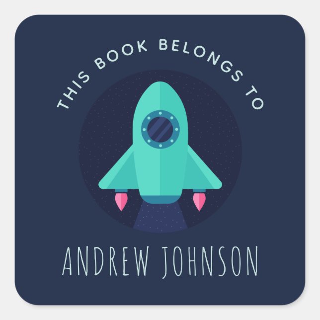 Adesivo Quadrado Placa reserva do tema espacial do foguete verde (Frente)