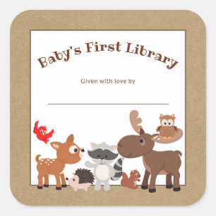 Adesivo Quadrado Placa russa para animais da floresta, prato do liv