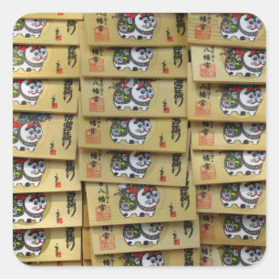 Adesivo Quadrado Placas de Oração do Gato Sortudo: Tóquio, Japão -