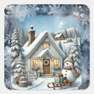 Adesivo Quadrado Placas de papel de paisagem de natais vintages exc