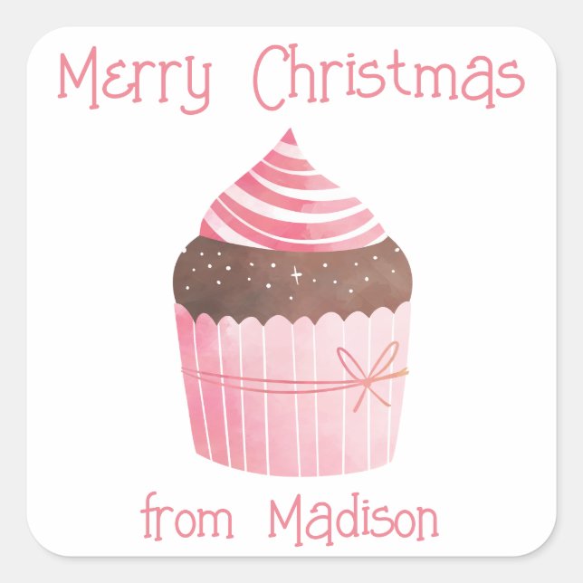 Adesivo Quadrado Placas de presentes de Natal para Cupcake de Aquar (Frente)