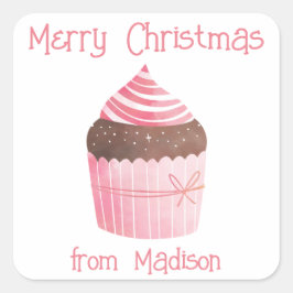 Adesivo Quadrado Placas de presentes de Natal para Cupcake de Aquar