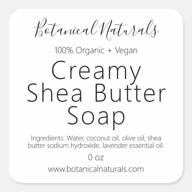 Adesivo Quadrado Placas Orgânicas Homemadas de Manteiga de Chá Simp (Frente)