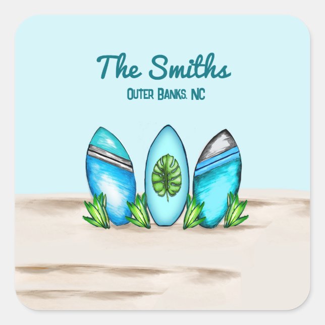 Adesivo Quadrado Placas surf retrais (Frente)