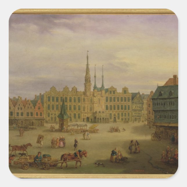 Adesivo Quadrado Place de L'Hotel de Ville, Cambrai, c.1780 (Frente)