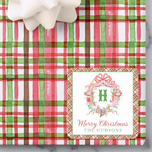 Adesivo Quadrado Plaid 12 Dias de Natal Monograma Crest