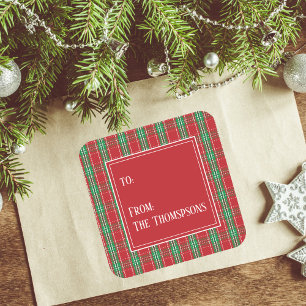 Adesivo Quadrado Plaid de Natal Férias Vermelho e Verde Para De