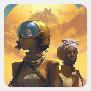 Adesivo Quadrado Planet Explorers Ficção Científica Afrofuturista