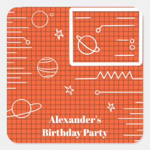 Adesivo Quadrado Planeta e Estrela da Ecrã de Computador Laranja