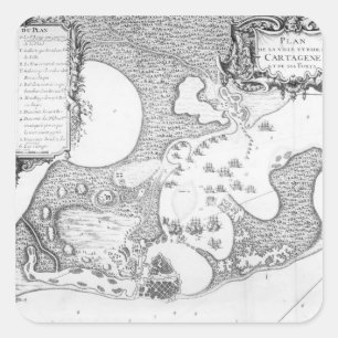 Adesivo Quadrado Plano da cidade e do porto de Cartagena