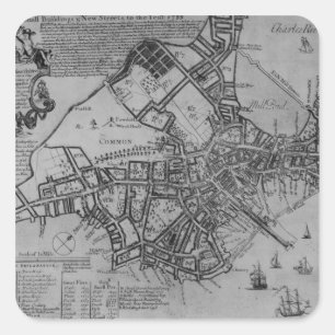 Adesivo Quadrado Plano de Boston, Nova Inglaterra, 1739