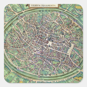 Adesivo Quadrado Plano de cidade de Bruges, 'de Civitates Orbis