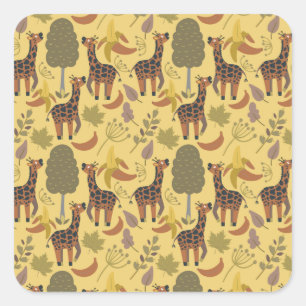 Adesivo Quadrado Plano de fundo amarelo sem costura Giraffe