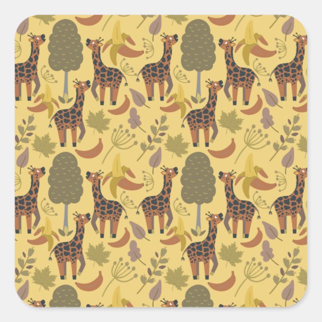 Adesivo Quadrado Plano de fundo amarelo sem costura Giraffe (Frente)