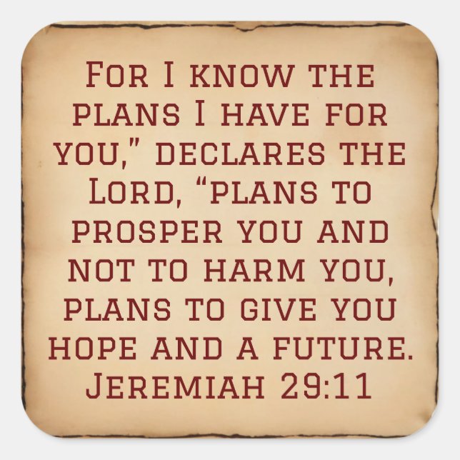 Adesivo Quadrado Planos divinos para a esperança de prosperidade |  (Frente)