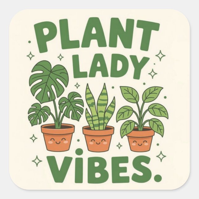 Adesivo Quadrado Plant lady vibes Adorable Greenery (Frente)
