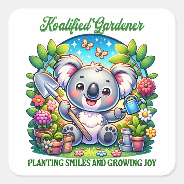 Adesivo Quadrado Planta Botânica Verde de Jardineiro Koalificado (Frente)