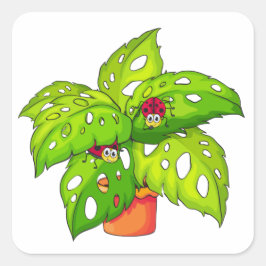 Adesivo Quadrado Planta com Lady Bugs