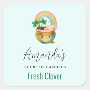 Adesivo Quadrado Plantador Bonito com o Rainbow & Clover Candle Biz