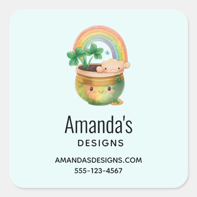 Adesivo Quadrado Plantador de Jardim Bonito com o Rainbow & Clover  (Frente)