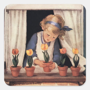 Adesivo Quadrado Plantando Tulipas por Jessie Willcox Smith