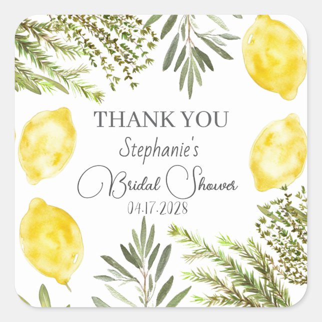 Adesivo Quadrado Plantas Botânicas Limões Chá de panela de Aquarela (Frente)