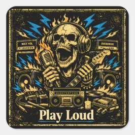 Adesivo Quadrado Play Loud – Volume Up Music Rebellion