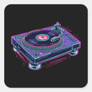 Adesivo Quadrado Player de registro de vinil de áudio Vintage LP