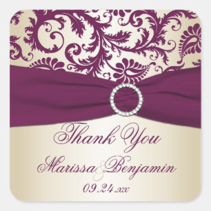Adesivo Quadrado Plum and Champagne Damask Obrigado Sticker