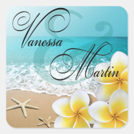 Adesivo Quadrado Plumeria Starfish Beach Tropical Hawaii Favor